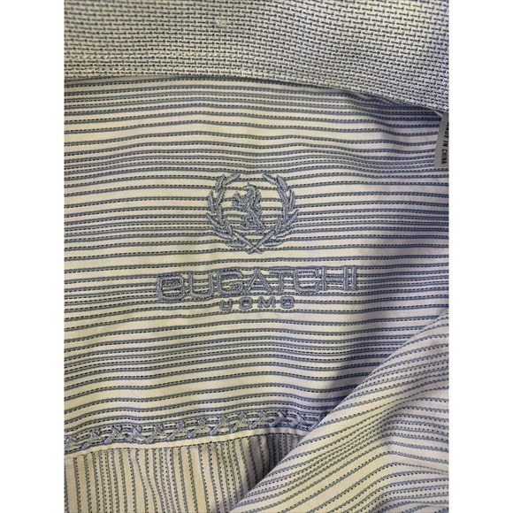 Bugatchi Uomo Button Down Shirt Mens 15 1/2 Med Blue Striped Casual Designer - Picture 6 of 11
